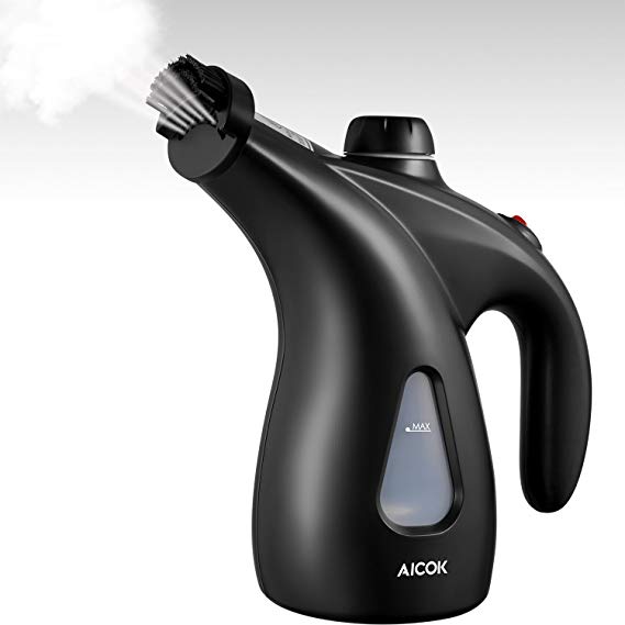 Clothes Steamer, 200ml Portable Garment Steamer, Aicok 900W Powerful Handheld Steamer, Fast Heat-up Clothing Steamer with Brush & Pouch for Home and Travel, Black