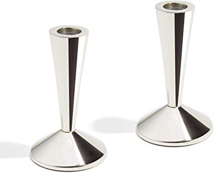 LampLust Taper Candle Holder Set of 2 - Silver Finish, 5 Inch Height, Candlestick for Table Centerpieces, Modern/Contemporary Style, Fits All Standard Tapered Candles
