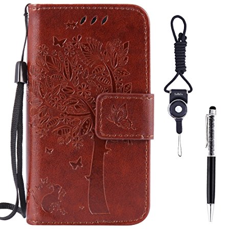Galaxy A5 (2017) Case, SsHhUu Premium PU Leather Folio Wallet Magnetic Stand Credit Card Slot Flip Protective Slim Cover Case   Stylus Pen   Lanyard for Samsung Galaxy A5 (2017) / A520F (5.2") Coffee