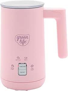 GreenLife Ceramic Electric Milk Frother, 10oz, 4-in-1, Auto Hot and Cold Foam, Dense and Light Foam, PFOA and PFAS Free, eco-friendly, Cordless Milk Warmer and Steamer for Latte, Coffee, Pink