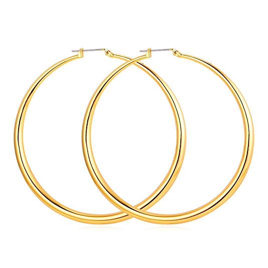 U7 Fashion Women Gold Plated Round Hoop Earrings,40mm,60mm,80mm