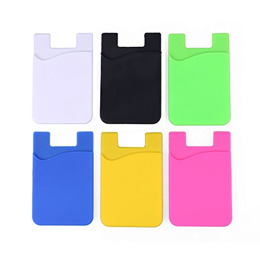 Phone Card Holder,NALAKUVARA Strong 6 Pack Mix Color Adhesive Sticker ID Credit Card Pocket Pouch Sleeve Holder Universal Size For Most of Phones (Iphones / Samsung Galaxy / Sony Eriksson / LG)