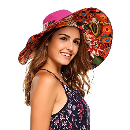 Junior's Foldable Floppy Reversible Travel Beach Sun Visor Hat Wide Brim UPF 50  Floral Hat