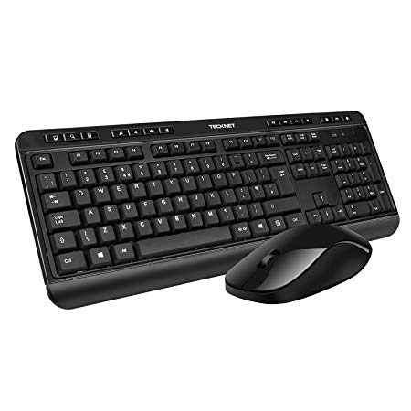 Wireless Keyboard and Mouse Set,Tecknet Ergonomic Design 2.4G Cordless Keyboard & Mouse Combo with Nano USB Receiver，14 Multimedia Entertainment Keys for PC, Desktop, Laptop, WIN XP/WIN 7/WIN 8/WIN 10/Vista/Mac -- QWERTY, UK Layout