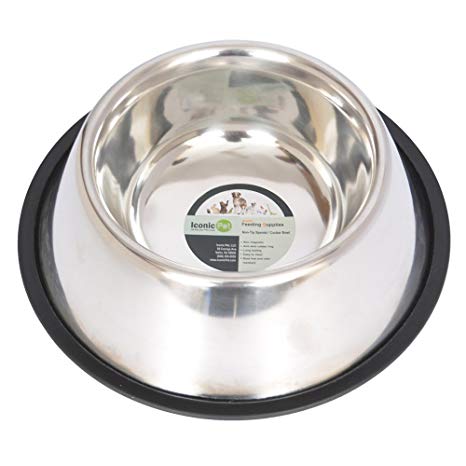 Iconic Pet Spaniel/Cocker Heavy Weight Stainless Steel Dog Food /Water Bowl in Varying Sizes, Ideal for long eared breeds Basset Hound, Beagle, Blood Hound, Afghan Hound, English Cocker, Irish Setter