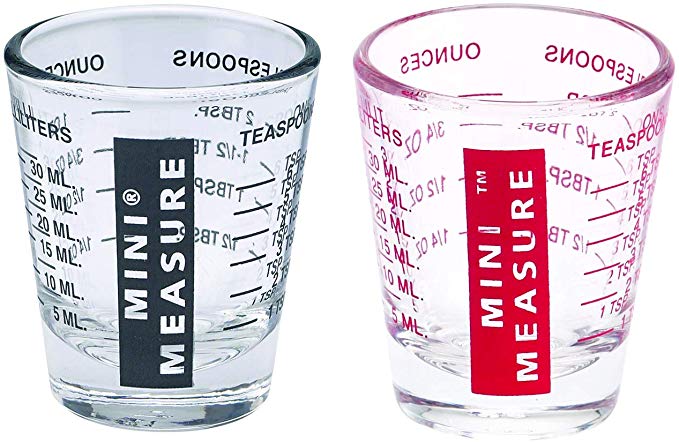 Kolder 13211/2 Mini Set Multi-Purpose Liquid and Dry Measuring Shot Glass, Set of 2, Red and Black