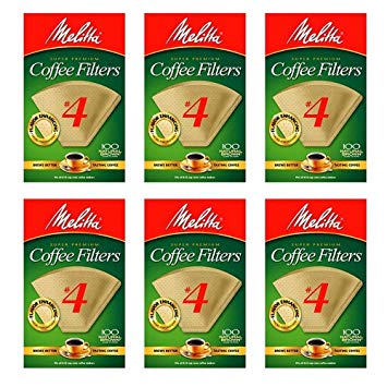 Melitta Cone Coffee Filters, Natural Brown #4, 100 Count (Pack Of 6)