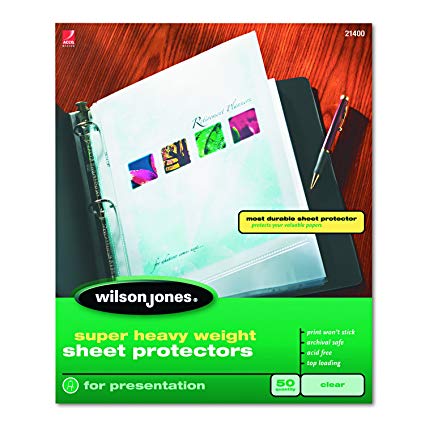 Wilson Jones Super Heavy Weight Top-Loading Sheet Protectors, Letter Size, 50 Sleeves per Box, Clear (W21400)