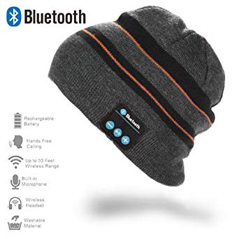 Happy-top Bluetooth Music Soft Warm Beanie Hat Cap with Stereo Headphone Headset Speaker Wireless Mic Hands-free for Men Women Gift (Blak Grey)