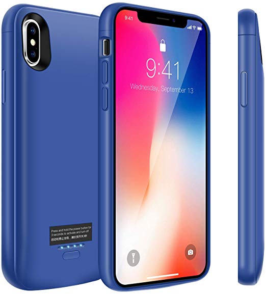 Kunter Battery Case for iPhone Xs/X, 4000mAh Portable Charger Case, Rechargeable Extended Battery Charging Case for iPhone Xs/X (5.8 inch), Compatible with Wire Headphones-Blue