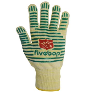 Fivebop Oven Glove with Fingers 932°F Extreme Heat Resistant, EN407 Certified Cooking Mitts Set of 2 (Yellow-green)