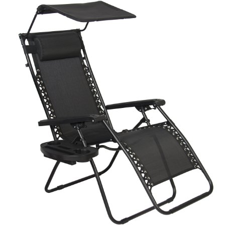 Best Choice Products Zero Gravity Canopy Shade Lounge Chair Cup Holder Patio Outdoor Garden Black