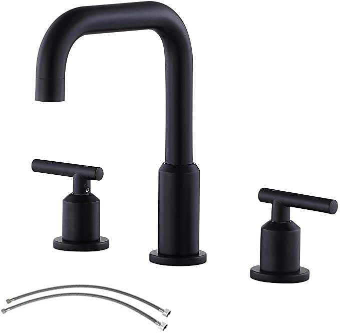 SHACO Modern 8 Inch Widespread Matte Black Bathroom Sink Faucet,2 Handle 3 Hole Stainless Steel Bathroom Lavatory Vanity Faucet Set with cUPC Supply Lines SC-DCT17827P