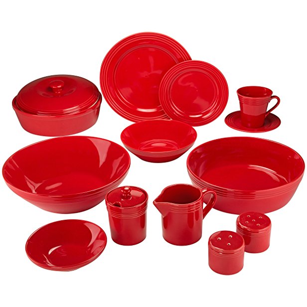 10 Strawberry Street Atlas 45 Piece Dinnerware Set, Red