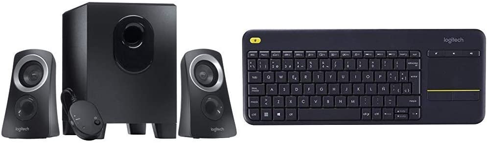 Logitech Z313 Speaker System Bundle with Logitech K400 Plus Wireless Touch TV Keyboard with Easy Media Control and Built-in Touchpad