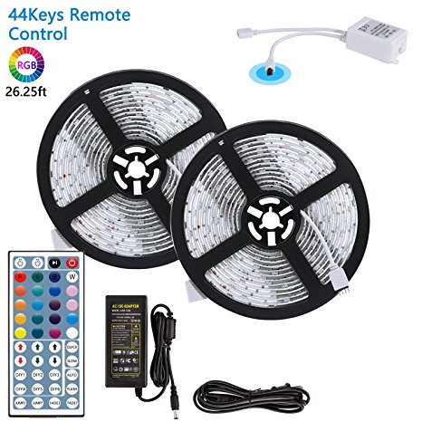 LED Light Strip, 26.25ft/8 Meter 240LEDs 5050SMD RGB Flexible LED Strip Lamp Full Kit with 44Keys Remote Controller and 12V 6A Power Supply by MIBOTE