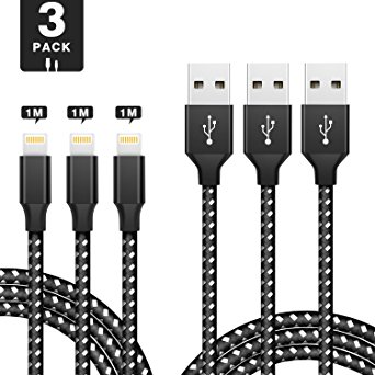 MARS Lightning Cable, 3Pack 3ft/1m USB IPhone Charging Charger Cables Nylon Braided Cord IPhone Cable For iPhone 8 8Plus X 7 7 Plus 6S P 5 IPad Pro/Air/mini,iPod