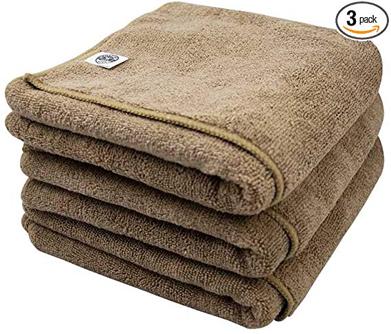 Chemical Guys MIC36203 Workhorse XL Tan Professional Grade Microfiber Towel, Leather & Vinyl (24 in. x 16 in.) (Pack of 3)