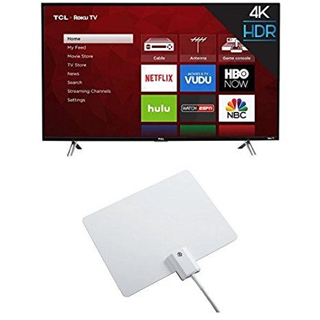 TCL 43S405 43-Inch 4K Ultra HD Roku Smart LED TV (2017 Model) with Winegard FlatWave Micro FL-2000 Digital HD TV Indoor Antenna