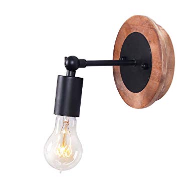 Anmytek Mini Wood Wall Light Fixture Industrial Retro Rustic Loft Antique Wall Lamp Edison Vintage Pipe Wall Sconce Decorative Fixtures Lighting Luminaire (Bulbs not Included)