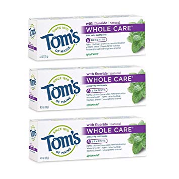 Tom's Of Maine Whole Care Anticavity Toothpaste, Spearmint, 4.0 Ounce (Pack of 3)