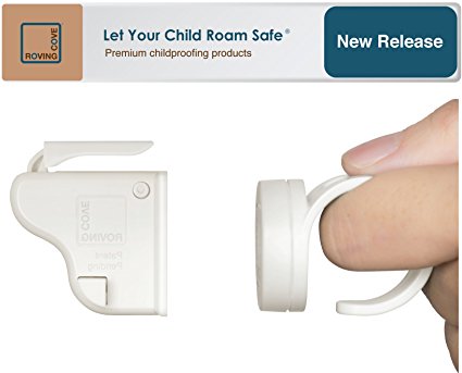Roving Cove Magnetic Cabinet Locks – 4 Locks   2 Ring Keys – Ivory (white) – Safe Lock – Patent-Pending Child Safety System; Baby Safety Lock; Childproofing Lock; Baby Proofing Lock; Drawer Lock