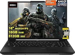 ASUS TUF Gaming A16 Laptop 16" WUXGA 165Hz 100% sRGB AMD 8-core Ryzen 7 7735HS 16GB RAM 512GB SSD Radeon RX 7700S 8GB (&gt;RTX4060) Backlit USB4 Fast Charge AI Noise Cancelation Win11 w/ICP Accessory