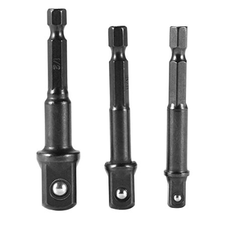 XCSOURCE 3pcs 1/4" Hex Sleeve to 1/4" 3/8" 1/2" Square Sleeve Socket Extension Adapter Hex Shank Impact Driver Power Drill Bits BI687