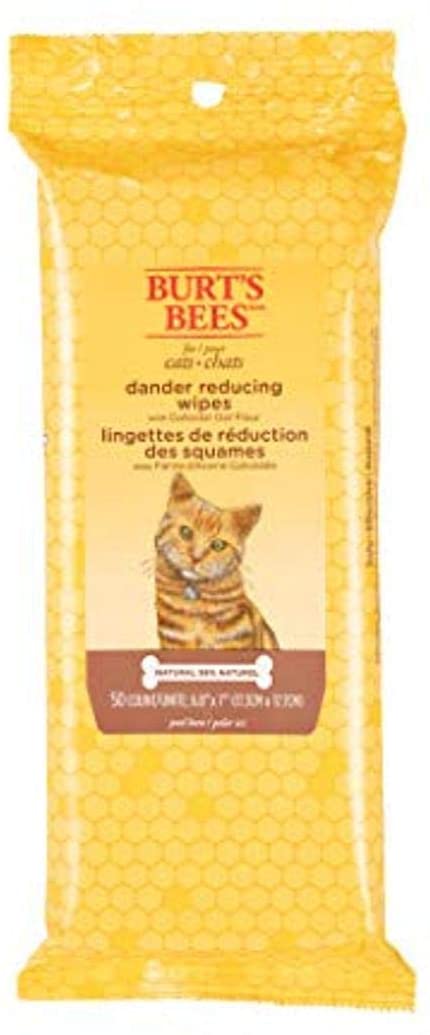 Burt's Bees For Cats Natural Dander Reducing Wipes | Kitten and Cat Wipes for Grooming, 50 Count