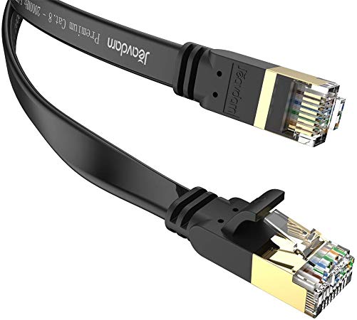 Flat Cat8 Ethernet Cable 3ft, Jeavdarn 40Gbps 2000Mhz High Speed Gigabit Professional SFTP Internet LAN Network Cable with Gold Plated Rj45 Connectors for Router, Modem, PS, Xbox (1m)