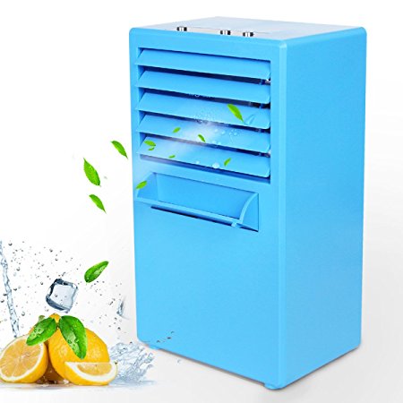 Vshow Portable Evaporative Air Cooler,Personal Air Conditioner Fan Misting Desktop Table Desk Cooling Fan Humidifier Bladeless Quiet for Office, Dorm, Nightstand - Blue