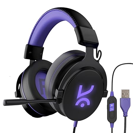 Kreo Beluga USB Over-Ear Wired Gaming Headphone with ANC Mic and 7.1 Surround Sound | Premium Sound Quality with 50mm Drivers | Cooling Gel Earpads | Gaming Headset with Adjustable Aluminium Bands