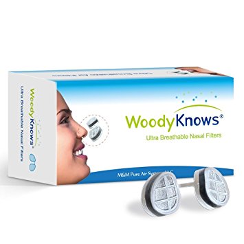 WoodyKnows Ultra Breathable Nose Nasal Filters (New Model) to Block Hay Fever, Pollen & Dust Allergies, Pet Hair and Dander, Allergy Relief (2 Filter Frames and 6 Pairs of Replacement Filters)(III-S)