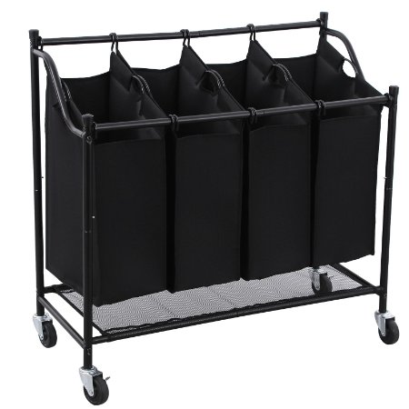 Songmics 4-Bag Rolling Laundry Sorter Cart Heavy-duty Laundry Bin Bag Hamper with 4 Casters Black URLS95H