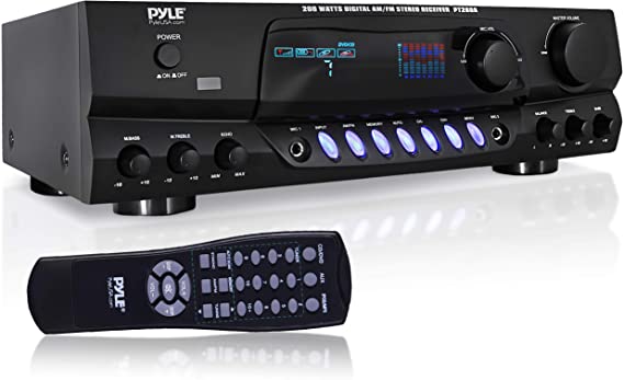 Pyle 200W Home Audio Power Amplifier - Stereo Receiver w/AM FM Tuner, 2 Microphone Input w/Echo for Karaoke, Great Addition to Your Home Entertainment Speaker System - PT260A.5