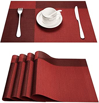 Top Finel Placemats for Dining Table,PVC Table Mats Set of 4,Place Mats Non-Slip Heat Resistant Washable,Red