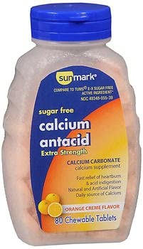Sunmark Sugar Free Calcium Antacid, Extra Strength, Chewable Tablets, Orange Creme Flavor - 80 Tablets, Pack of 2
