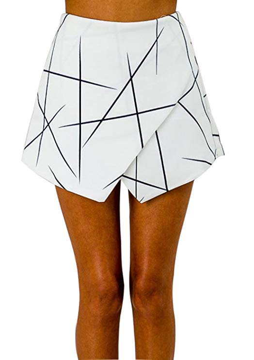 RUIGO Women's High-Waisted Boho Asymmetrical Hem Print Skirt Shorts Skort