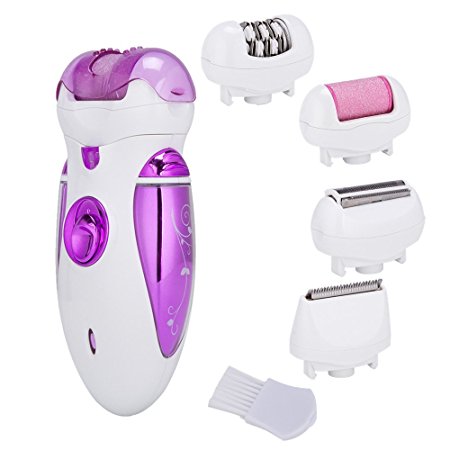 CO-Z Waterproof Rechargeable Epilator Hair Removal Set for Women 4 in 1 Cordless Electric Callus Remover Shaver Hair Clipper with LED Light for Arms Underarms Bikini Line Legs (Purple)