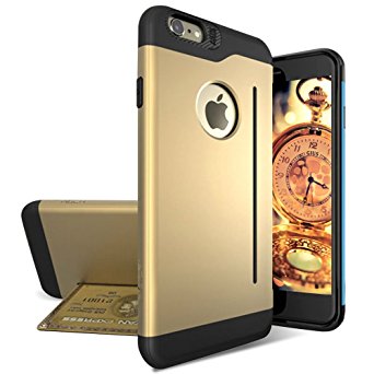 iPhone 6/6S 4.7” Case, ROCK [Legend] Anti-scratch Protection Ultra Thin Slim Fit Luxury Card Stand Heavy Duty Armor Hybrid Hard PC   Soft TPU Protective Shell Case for Apple iPhone 6/6S - Gold/Black