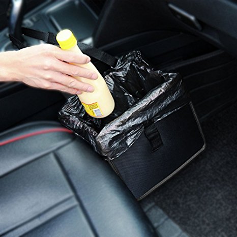 Auto Car Trash Can - Garbage Bag for Litter Classic Black Premium Quality Black Universal Traveling Portable Car Trash Can
