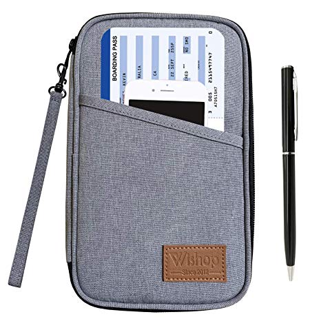 Travel Wallet Family Passport Holder RFID Blocking Document Origanizer Bag With Wristlet & Pen