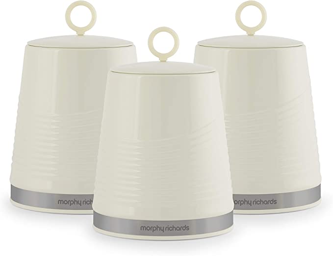 Morphy Richards 976006 Dune Kitchen Storage, Tea Coffee Sugar Set of 3 Canisters, Ivory Cream, 1