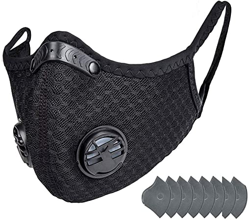Cycling Face Bandanas, with 2 Breathing valve for Adults, Haze Dust Face Health (1pcs 8 Filter, A)