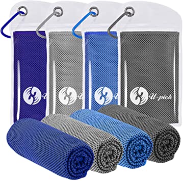 U-pick Cooling Towel (40"x 12"), Sweat Towel& Rag for Yoga, Gym, Workout, Running, Golf, Neck Cooler for Quick Cool Down, Head & Neck Cooling Wraps for Hot Weather (Dark Grey/Blue/Grey/Dark Blue)