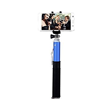 SHINEDA Telescopic Wired Cable Selfie Stick for GoPro Hero 2 3 4 5 and Smart Phones iPhone Samsung VIVO Huawei Blu (Blue)