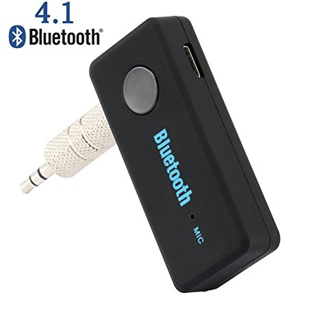 Portable Wireless Bluetooth 4.1 Music Receiver with 3.5 mm Stereo Output and Hands Free Call for Most Smartphones, Tablets, Audio Player, Car or Home Audio Music Streaming Sound System