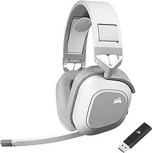 CORSAIR HS80 MAX WIRELESS Multiplatform Gaming Headset with Bluetooth – Dolby Atmos – Omni-Directional Microphone – iCUE Compatible – PC, Mac, PS5, PS4, Nintendo Switch, Mobile – White