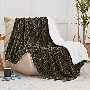 EXQ Home Sherpa Fleece Throw Blanket for Couch or Bed - 500GSM Thick Warm Imitation Turtle Shell Jacquard Decorative Blankets - Cozy Soft Lightweight Fuzzy Flannel Blanket(50"×60",Dark Green)