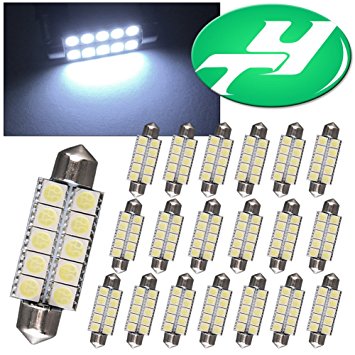 YINTATECH 20pcs Super Bright 44mm(1.73"inches) 5050 10-SMD Cool White LED Interior Map Dome Lights 578 211-2 212-2 579 214-2 569
